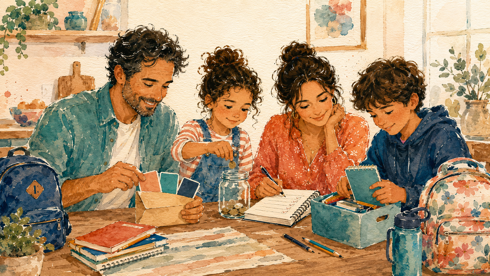 Family creating a plan to pay off back-to-school debt and save for next year